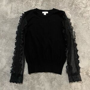 Calligraphie Lace Statement Sleeve Crewneck Sweater Size M Sheer